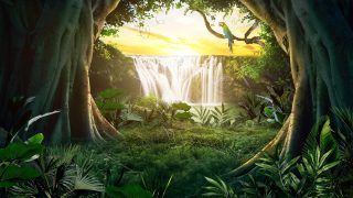 ai漫剧奇幻题材第一集封面，异界森林场景，发光植物与神秘生物，暗调奇幻氛围，ai生成画面感强烈